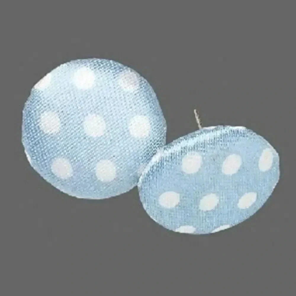 Blue White Polka Dots 21mm Round Satin Button Earrings